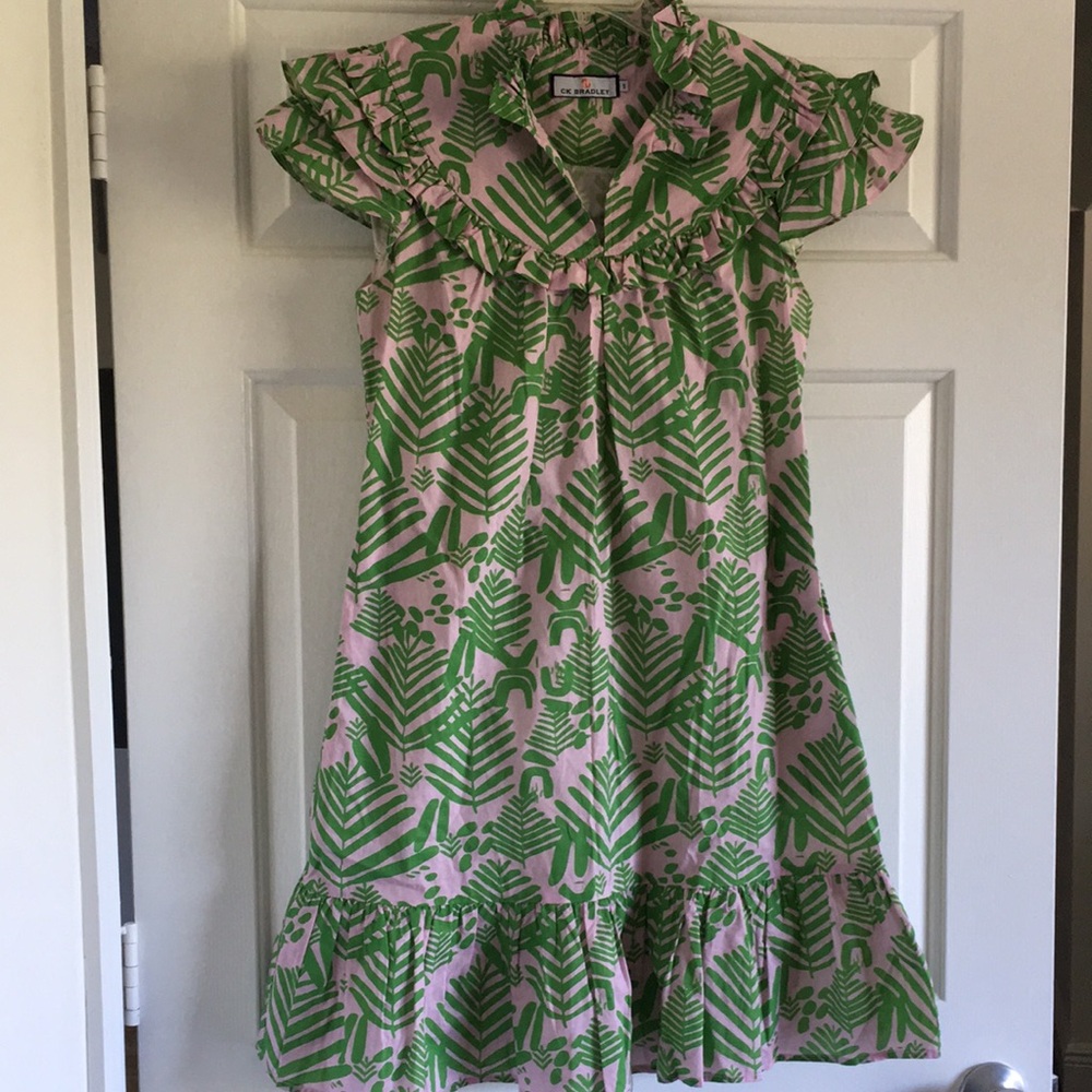 NWOT CK Bradley pink and green preppy print Silla dress S